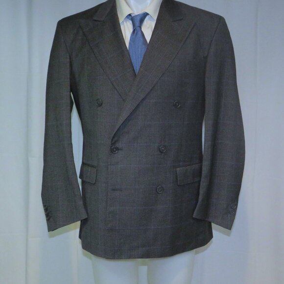 Hartwood Paris E. Thomas Vintage Gray Plaid Double Breasted Sport Coat US 40 - Picture 2 of 12